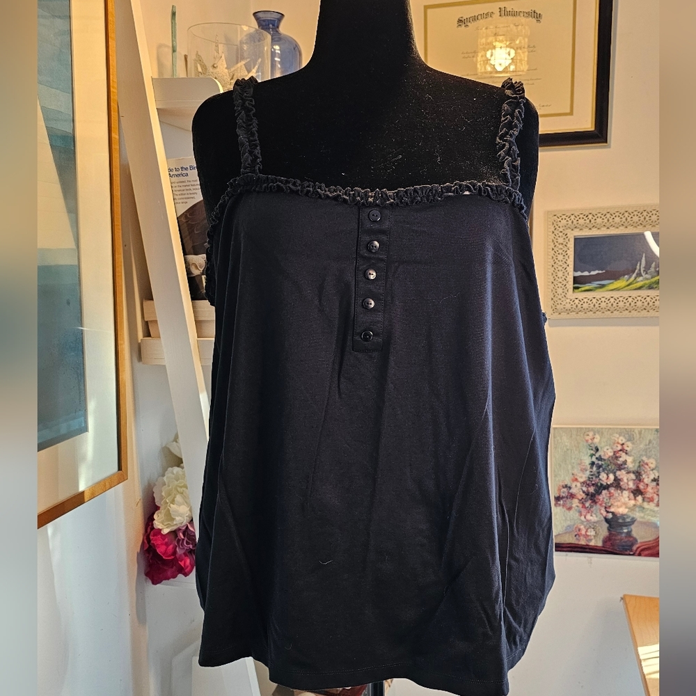 2x black tank with ruffle trim